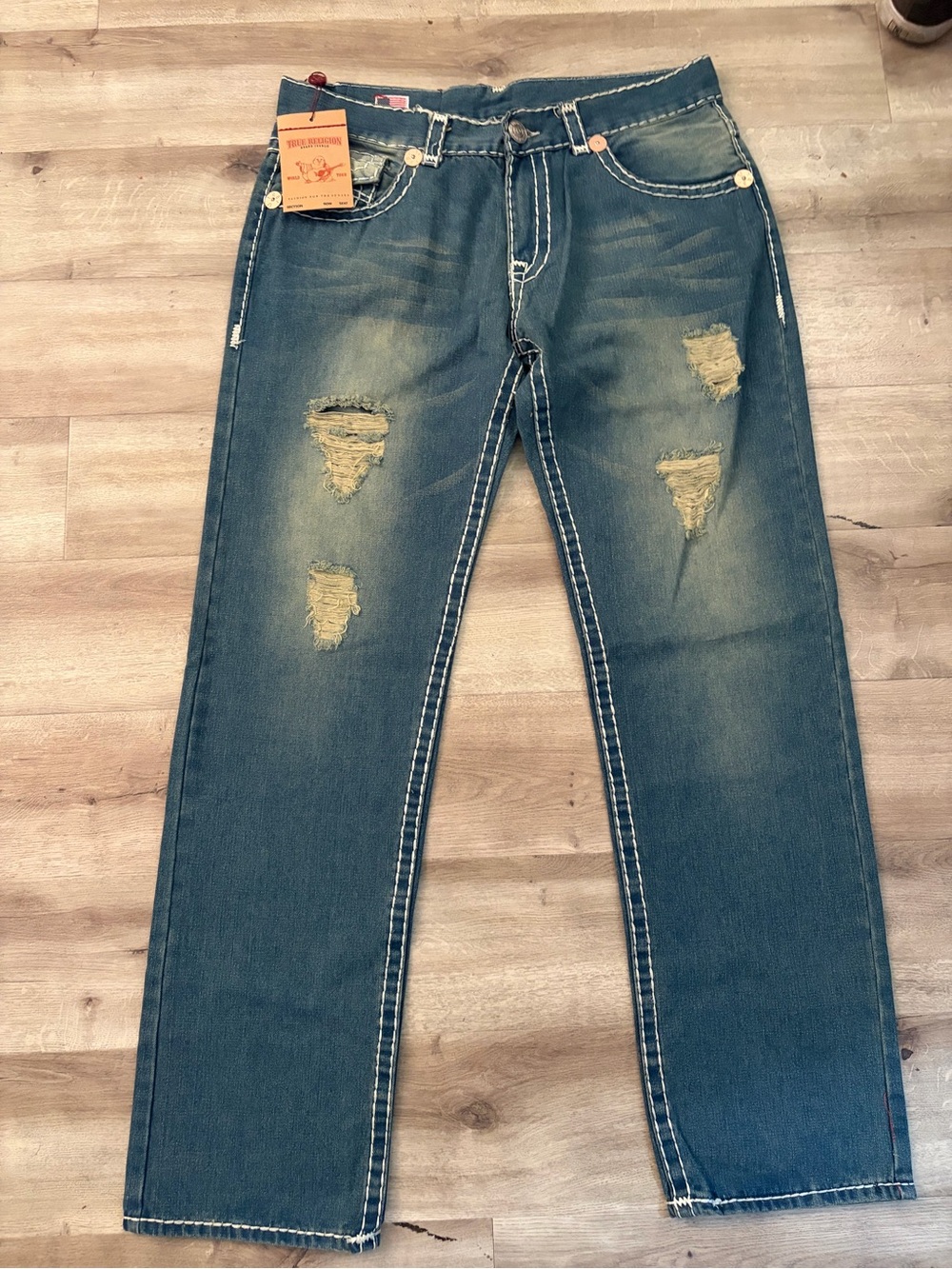 True Religion Men's Distressed Blue Relaxed Jeans